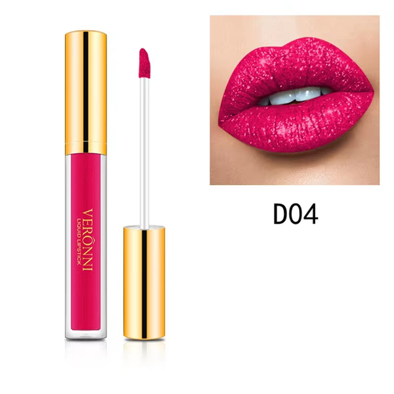 VERONNI Diamond Shine Lip Gloss – 10 Irresistible Shimmer Shades with Waterproof, Long-Lasting Metallic Velvet Finish