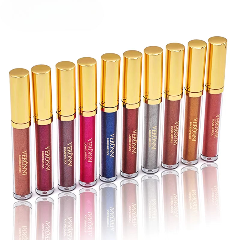 VERONNI Diamond Shine Lip Gloss – 10 Irresistible Shimmer Shades with Waterproof, Long-Lasting Metallic Velvet Finish
